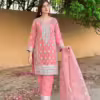 Ready Made Pink Embellished Organza Trouser Suit