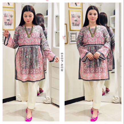 Grey Printed Lawn Frock