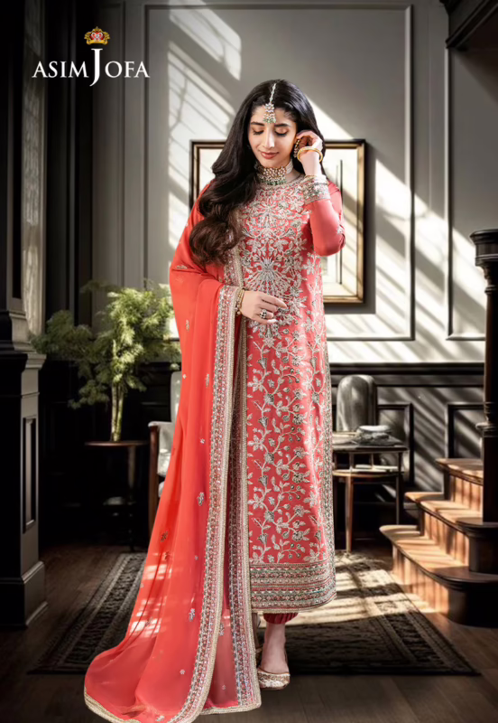 Unstitched Asim Jofa Silk Party Wear Suit