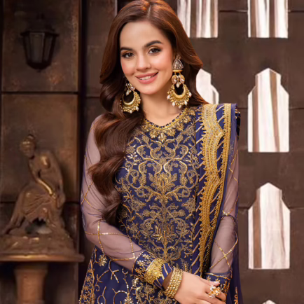 Alternative view of Unstitched Asim Jofa Embroidered Net Suit
