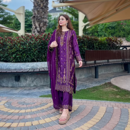 Silk Three Piece Embroidered Salwar Kameez