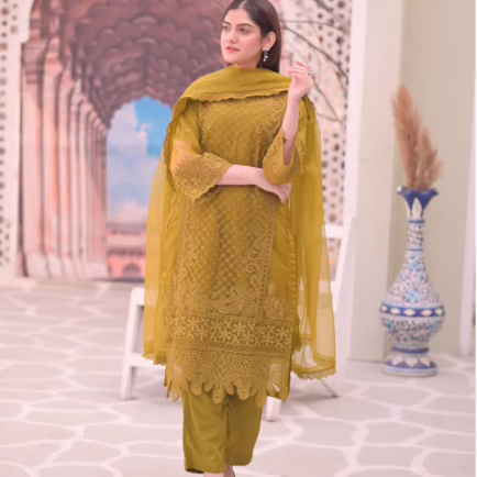 Mehndi Green Embroidered Salwar Kameez