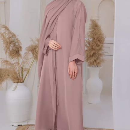 Dusky Pink Abaya With Chiffon Hijab Set