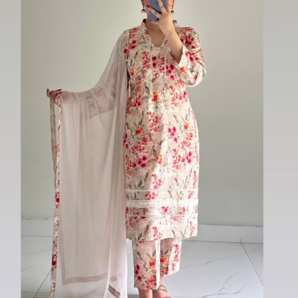 Floral Embroidered 3 Piece Lawn Suit - L