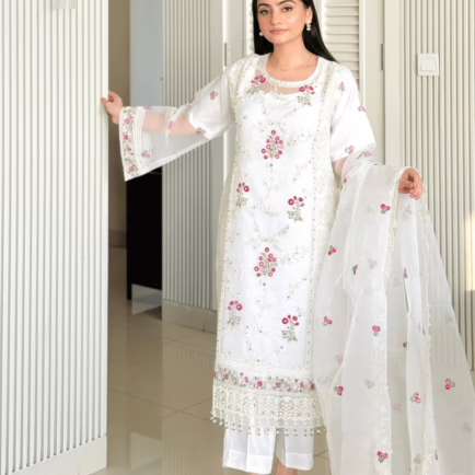Alternative view of White Embellished 3 Piece Organza Suit