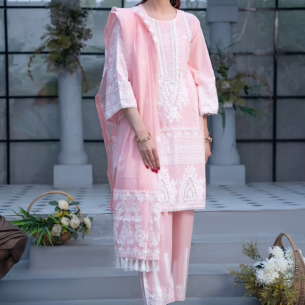 Pink Embroidered Cotton Suit
