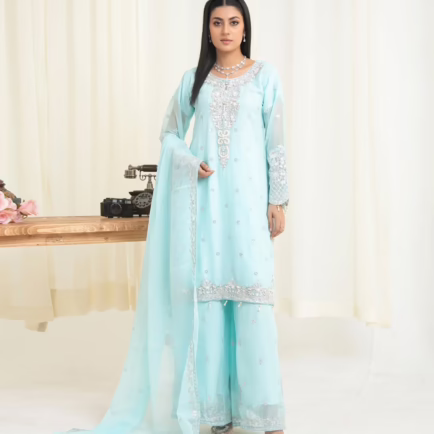 Alternative view of Turquoise Embroidered Gharara Outfit