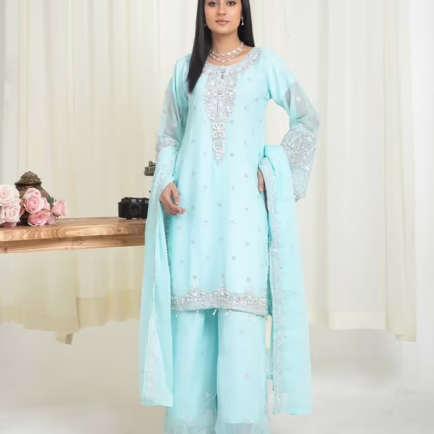 Turquoise Embroidered Gharara Outfit