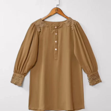 Alternative view of Tan Chiffon Lace Detail Blouse