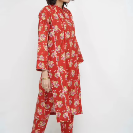 Alternative view of Apple Red Khaddar Co-ord Suit
