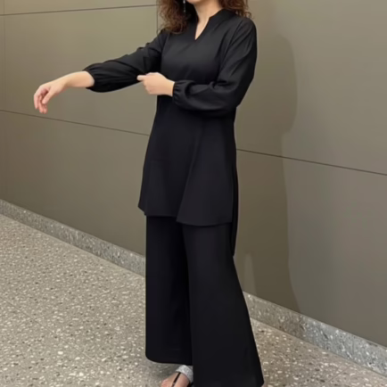 Alternative view of Black Linen Two Piece Set