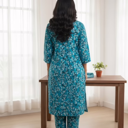 Alternative view of Turquoise Khaddar Co-ord Set