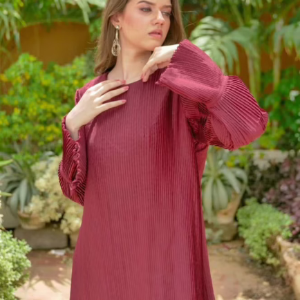 Alternative view of Maroon Fancy Pleated Co-ord Set