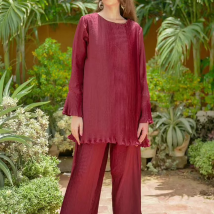 Maroon Fancy Pleated Co-ord Set