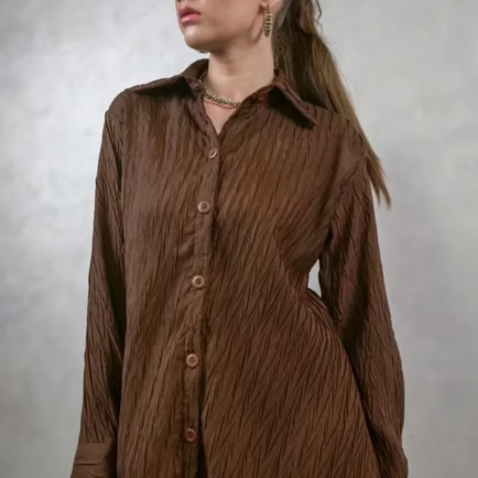 Alternative view of Brown Pleated Co-ord Set
