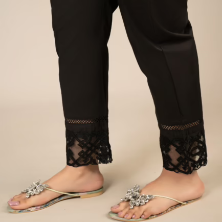 Alternative view of Black Embroidered Cotton Trouser