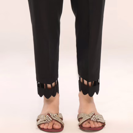 Scalloped Black Cotton Trouser