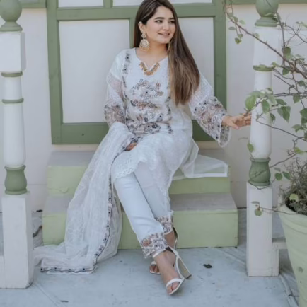 Khaddi Net Embroidered Suit, 2 Colours