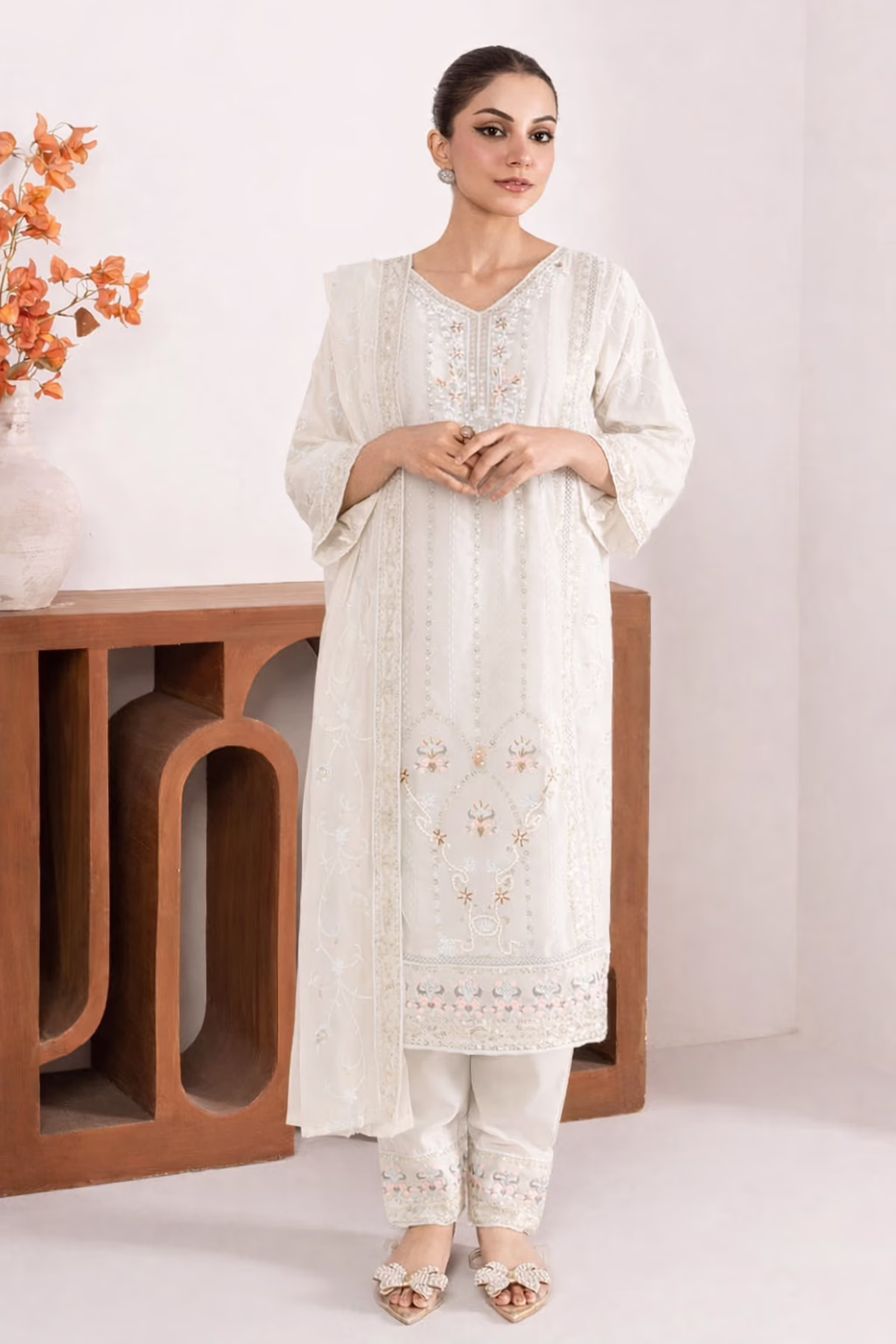 Rubab Embroidered Chiffon Suit - 2 Colours - Image 8