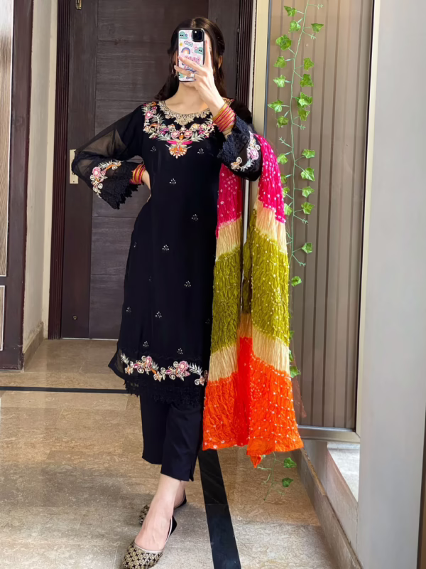 Black Embroidered Chiffon Chunri Suit