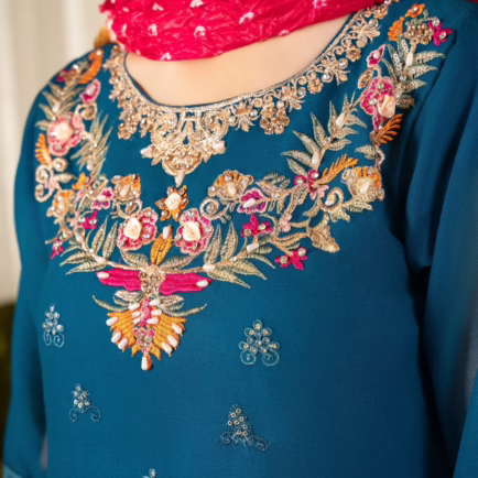 Alternative view of Chiffon Embroidered Chunri Eid Suit