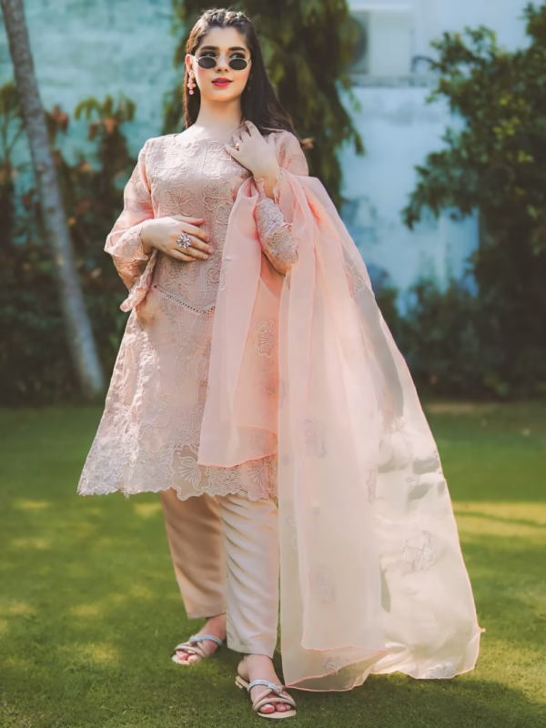 Shahmeer Grey/Coffee Embroidered Organza Suit