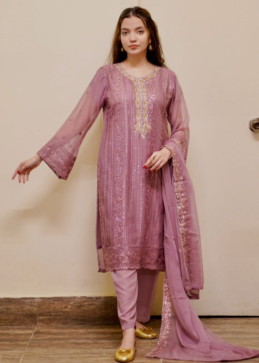 Sequence Embroidered Chiffon Suit - 2 Colours - Image 6