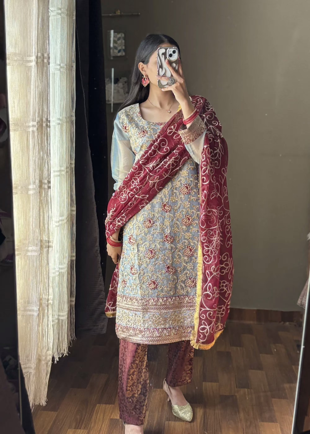 Banarsi Silk Grey Embroidered Outfit - Image 2