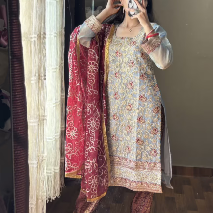 Banarsi Silk Grey Embroidered Outfit