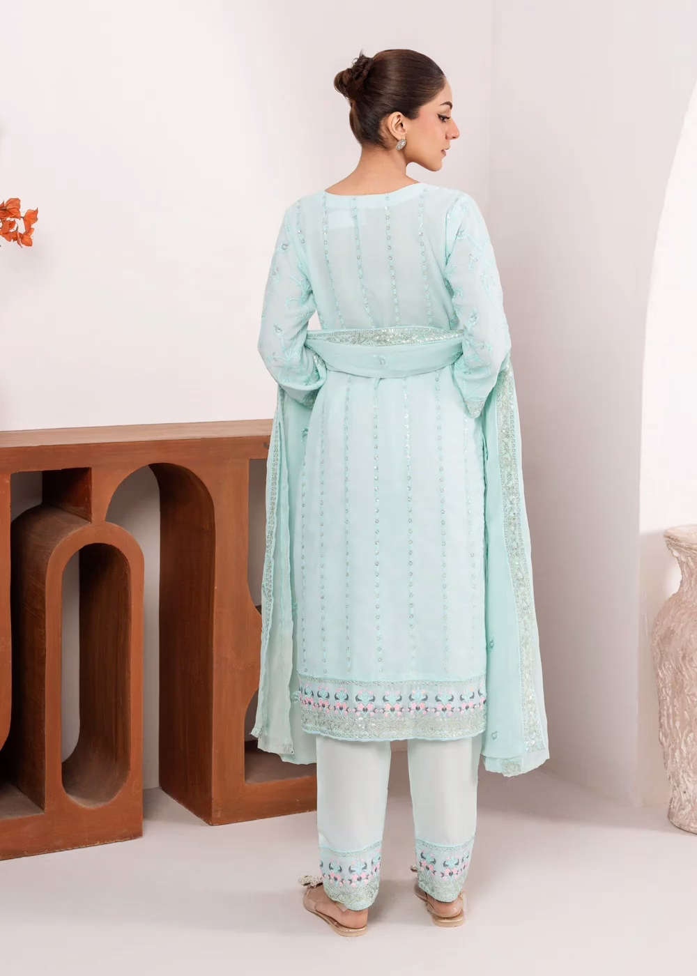 Rubab Embroidered Chiffon Suit - 2 Colours - Image 4