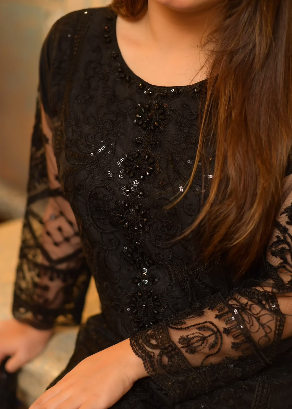 Black Net Fancy Embroidered Suit - Image 4