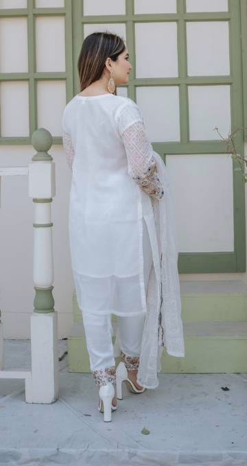 Khaddi Net Embroidered Suit, 2 Colours - Image 4