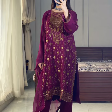 Sequence Embroidered Chiffon Suit