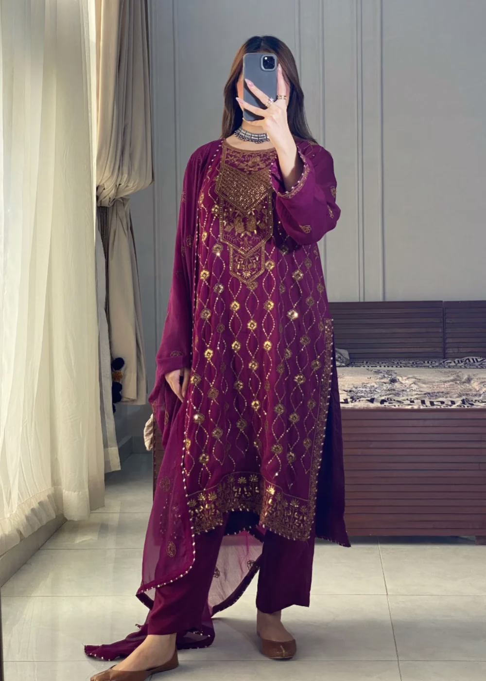 Sequence Embroidered Chiffon Suit