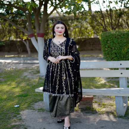 Black Angrakha Embellished Chiffon Outfit