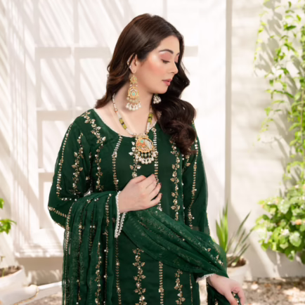 Alternative view of Pearl Embellished Chiffon Gharara Suit - 3 Colours