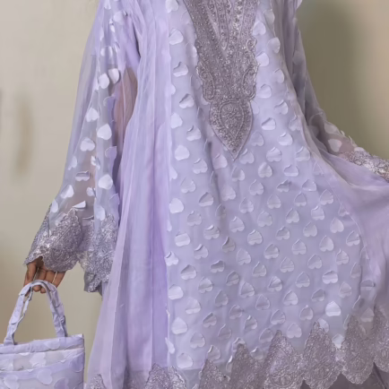 Alternative view of Nilofar Embroidered Frock Pishwas Oufit With Handpouch