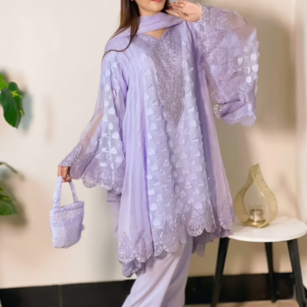 Nilofar Embroidered Frock Pishwas Oufit With Handpouch