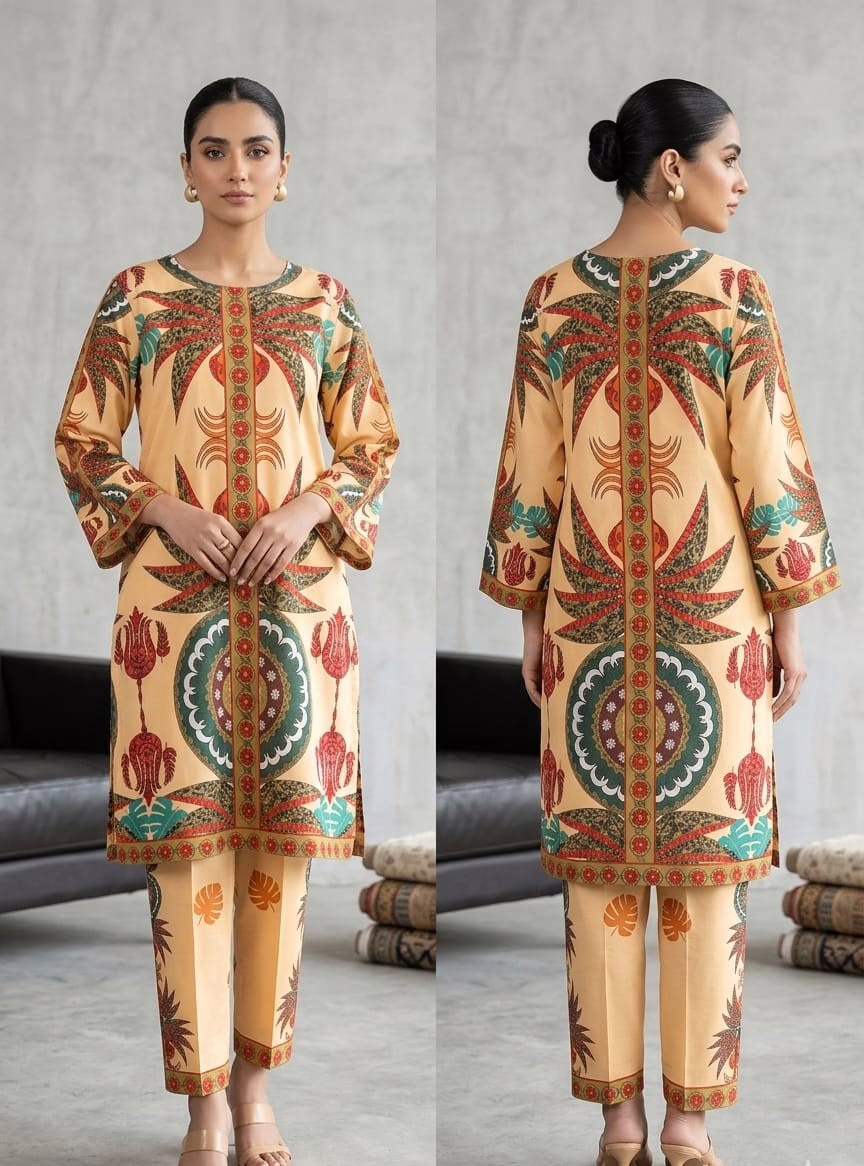 Beige Printed Co-ord Suit